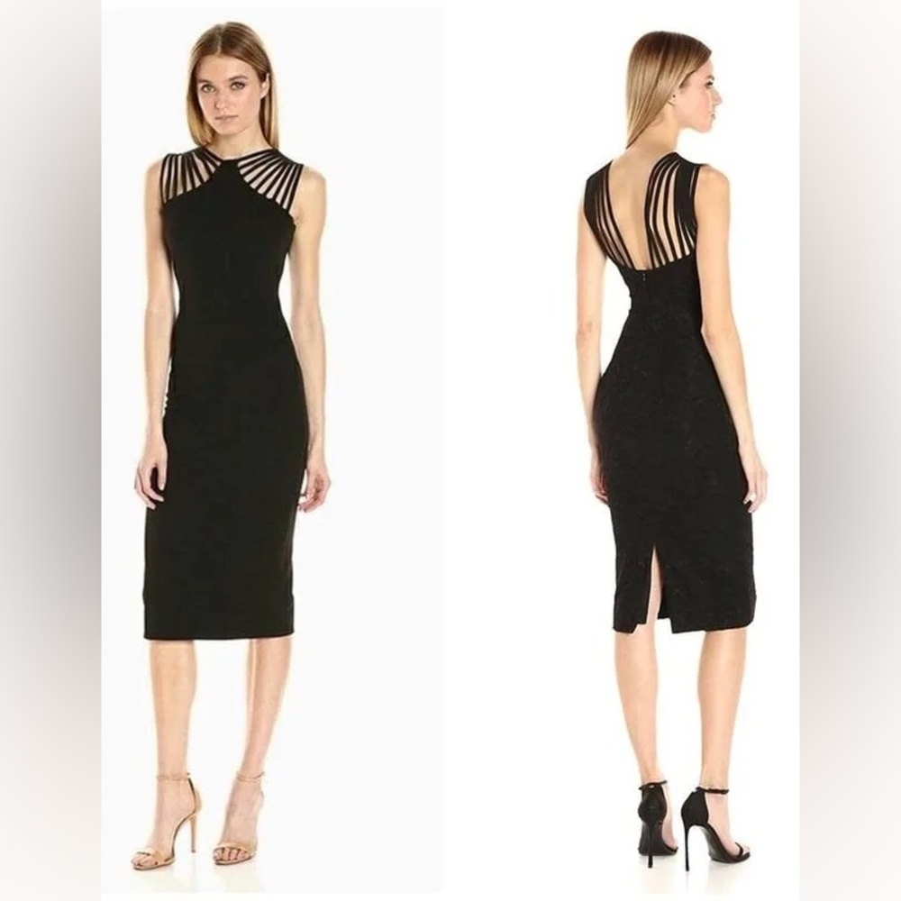 Dress the Population Gwen Black Textured Strappy Midi Dress Black
